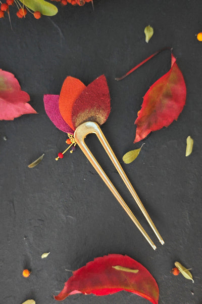 grande Epingle à cheveux pour chignons banane , motif de feuilles d'automne