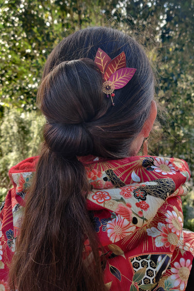 grande Epingle à cheveux pour chignons banane , motif de feuilles d'automne