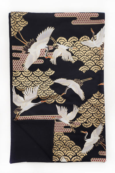 Echarpe en patchwork de coton japonais noire, à plat