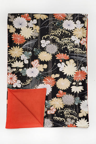 écharpe en cachemire et tissu japonais fleuri, marron et orange