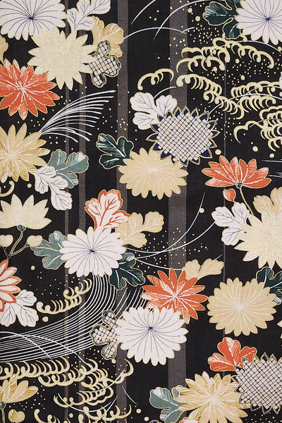écharpe en cachemire et tissu japonais fleuri, marron et orange