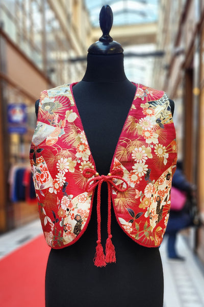 Gilet sans manches rouge en tissu japonais traditionnel chaud