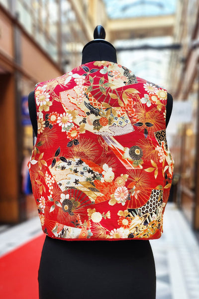 Gilet sans manches rouge en tissu japonais traditionnel chaud