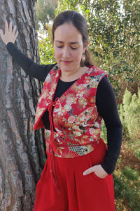 Gilet sans manches rouge en tissu japonais traditionnel chaud
