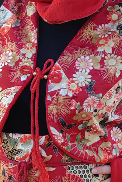 Gilet sans manches rouge en tissu japonais traditionnel chaud