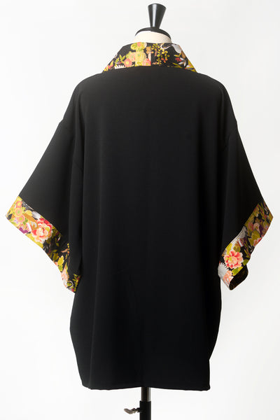 Kimono HIME Momotsuru noir - Fleurs d'Ascenseurs