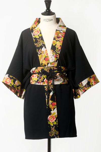 Kimono HIME Momotsuru noir - Fleurs d'Ascenseurs