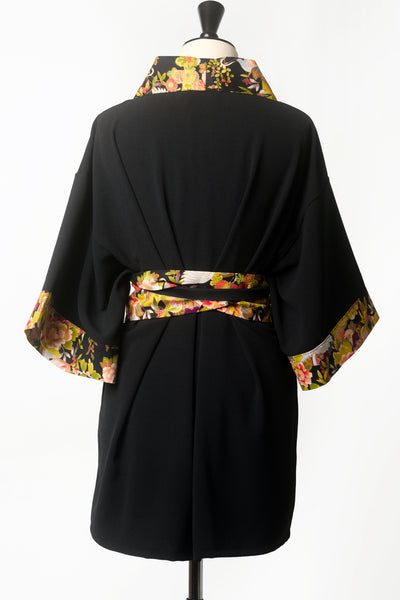 Kimono HIME Momotsuru noir - Fleurs d'Ascenseurs