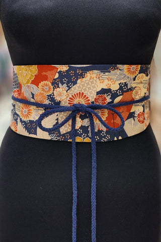Ceinture OBI Fleurs et grues bleu marine - Fleurs d'Ascenseurs