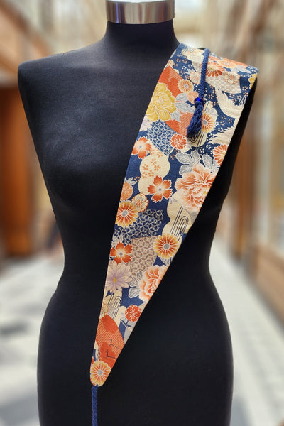 Ceinture OBI Fleurs et grues bleu marine - Fleurs d'Ascenseurs