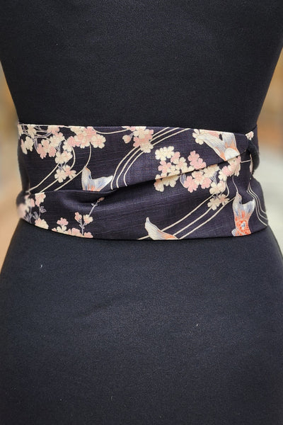 Ceinture OBI Carpes et sakura noir - Fleurs d'Ascenseurs