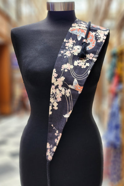 Ceinture OBI Carpes et sakura noir - Fleurs d'Ascenseurs
