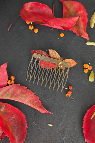 Peigne à cheveux feuilles d'automne, dos