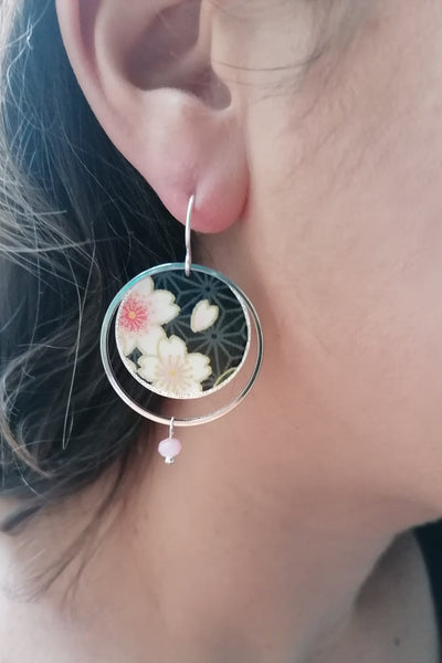 Boucles d'oreilles ASAHI argenté Sakura noir