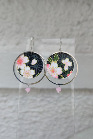 Boucles d'oreilles ASAHI argenté Sakura noir