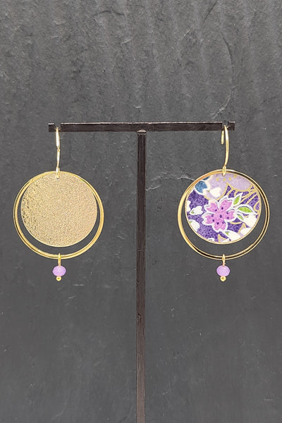 Boucles d'oreilles ASAHI Rivière fleurie violet - Fleurs d'Ascenseurs