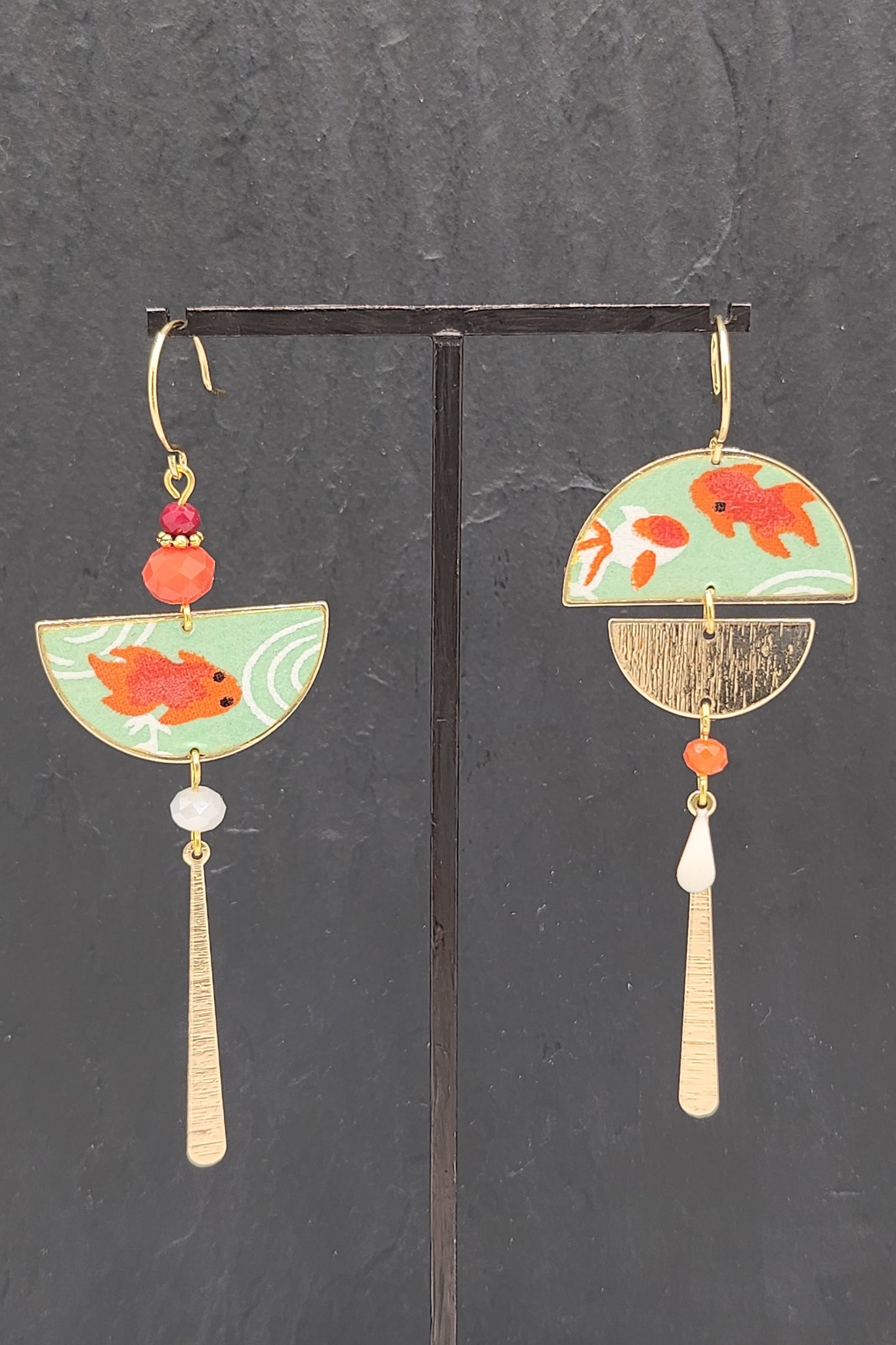 Boucles d'oreilles BYZANCE Poissons vert - Fleurs d'Ascenseurs
