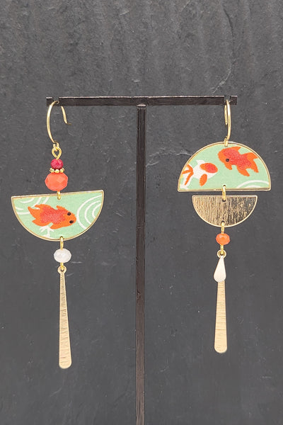 Boucles d'oreilles BYZANCE Poissons vert - Fleurs d'Ascenseurs