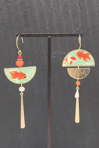 Boucles d'oreilles BYZANCE Poissons vert - Fleurs d'Ascenseurs