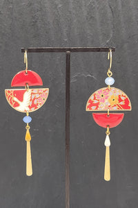 Boucles d'oreilles BYZANCE Grues rouges - Fleurs d'Ascenseurs