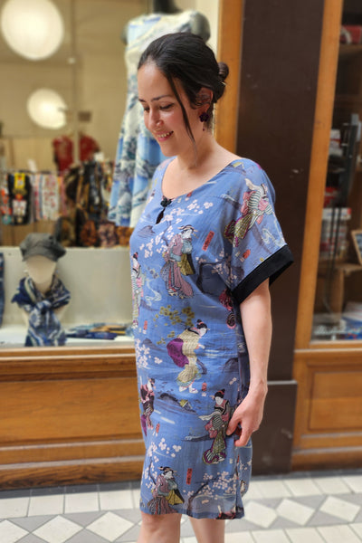Robe HOSHI Geisha bleu - Fleurs d'Ascenseurs