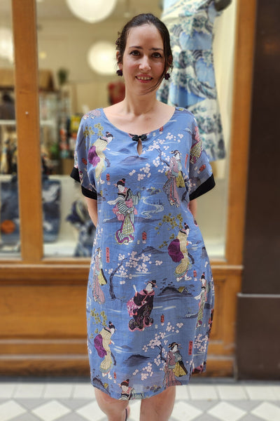 Robe HOSHI Geisha bleu - Fleurs d'Ascenseurs