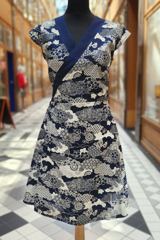 Robe japonaise NOA Nuages indigo - Fleurs d'Ascenseurs