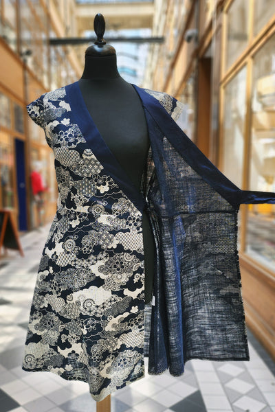 Robe japonaise NOA Nuages indigo - Fleurs d'Ascenseurs
