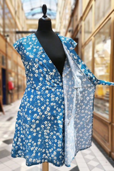 Robe japonaise NOA Amandiers turquoise - Fleurs d'Ascenseurs