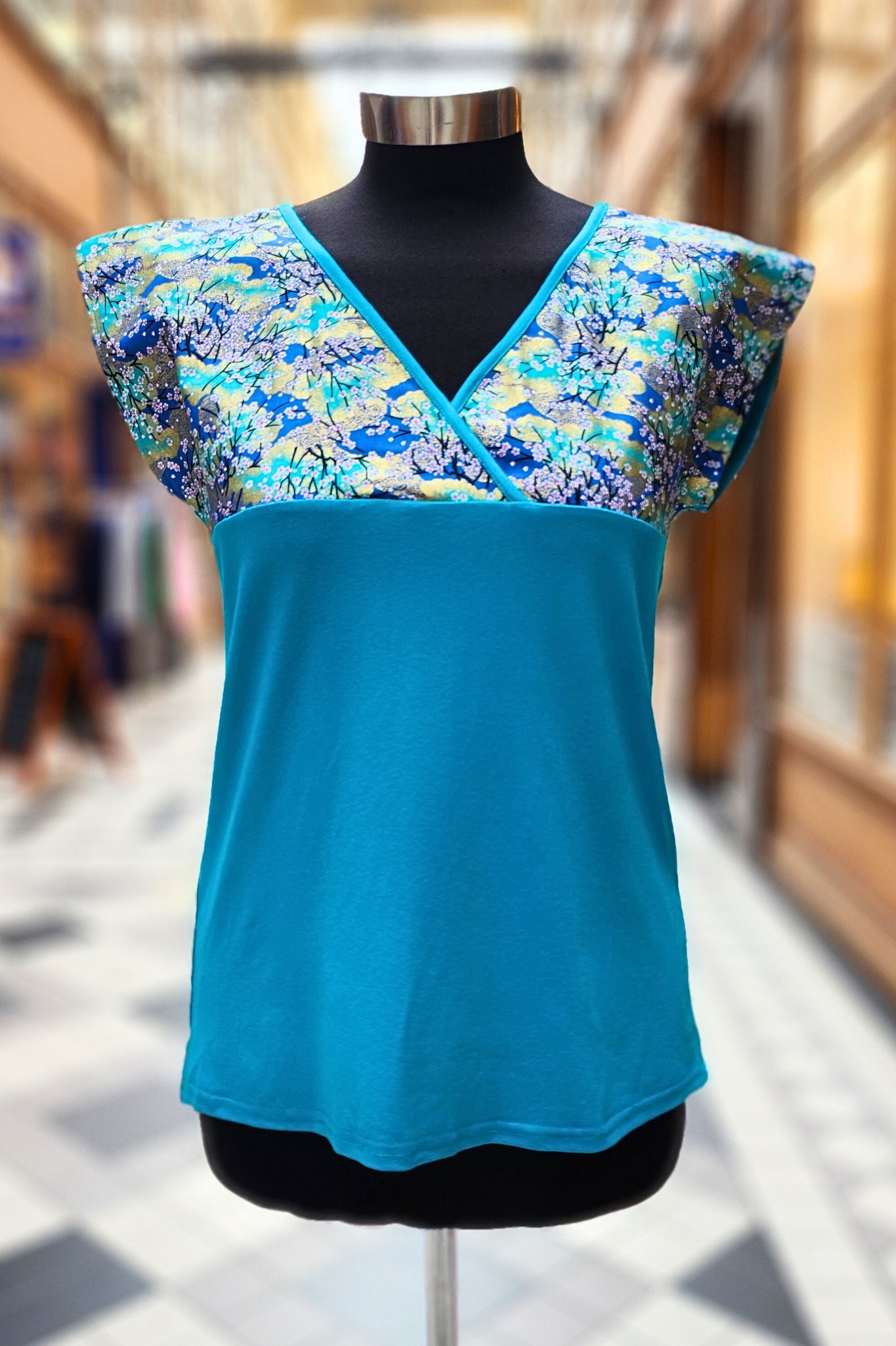 T-shirt NAOKO Ume turquoise - Fleurs d'Ascenseurs