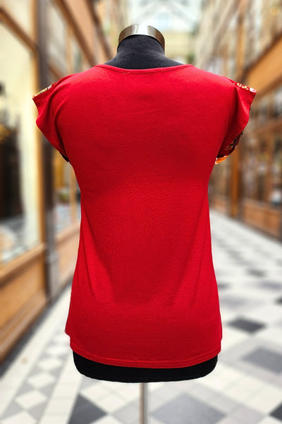 T-shirt NAOKO Hexagone rouge - Fleurs d'Ascenseurs