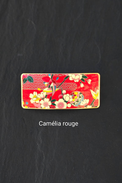 Barette japonaise en papier washi motif Camélia rouge