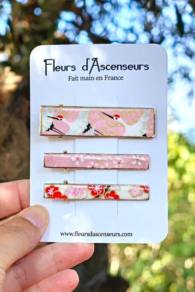 TRIO de petites pinces WASHI Tsuru rose