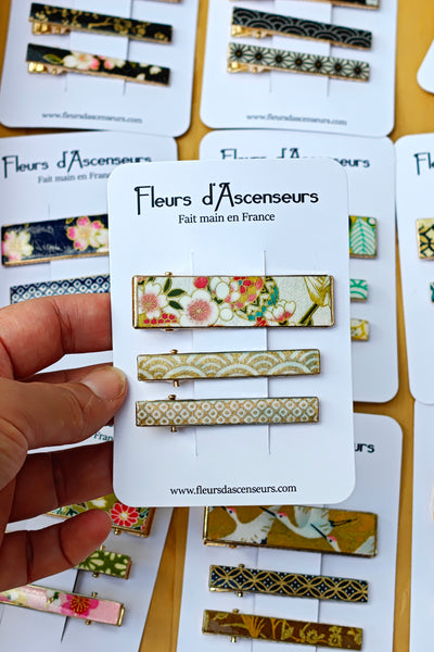 TRIO de petites pinces WASHI Camélia blanc