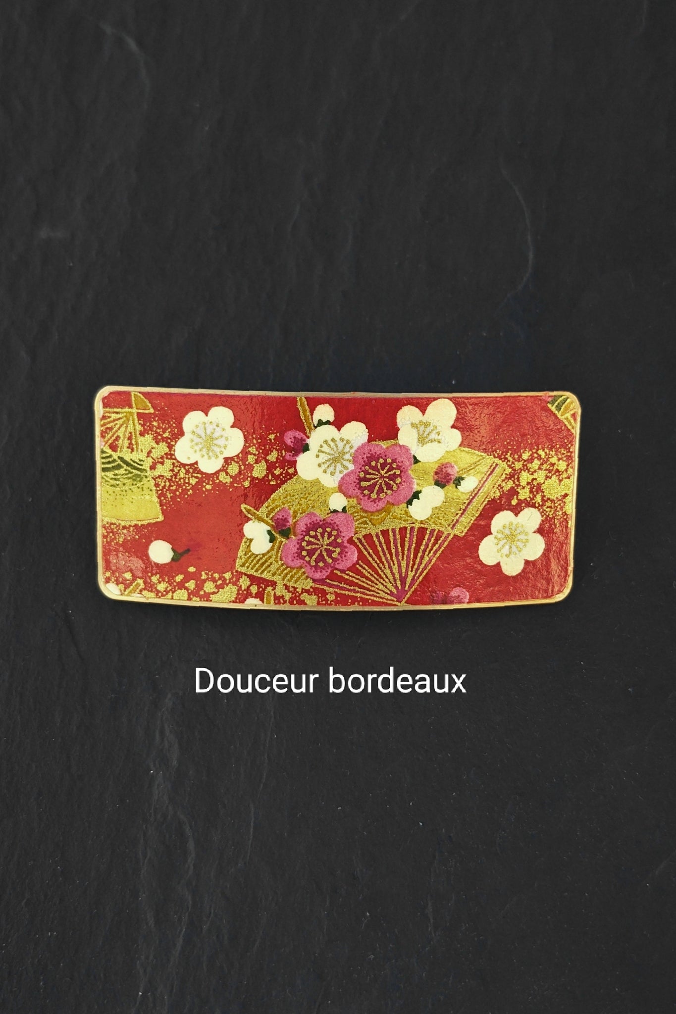 Barette japonaise en papier washi motif Douceur bordeaux