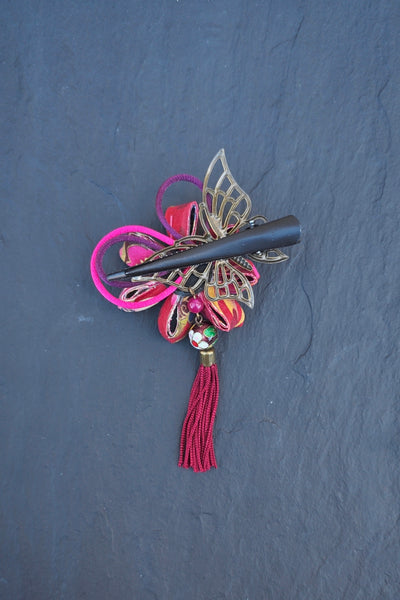 Barrette TOURNESOL Ikebana bordeaux