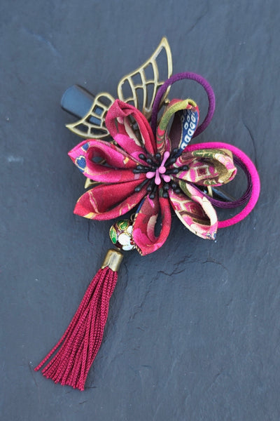 Barrette TOURNESOL Ikebana bordeaux