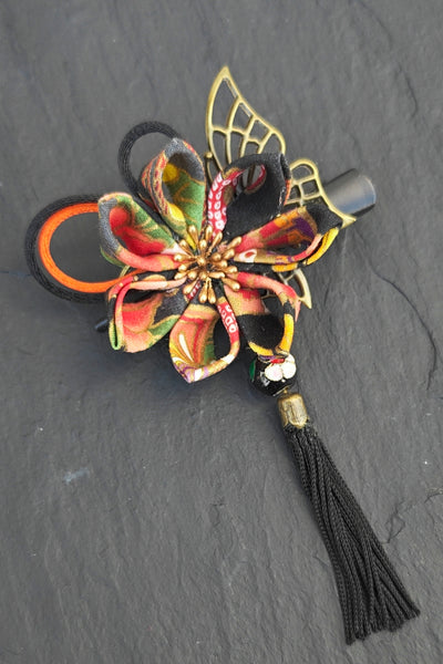 Barrette TOURNESOL chariot fleuri noir