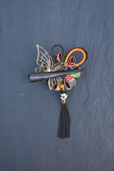 Barrette TOURNESOL chariot fleuri noir