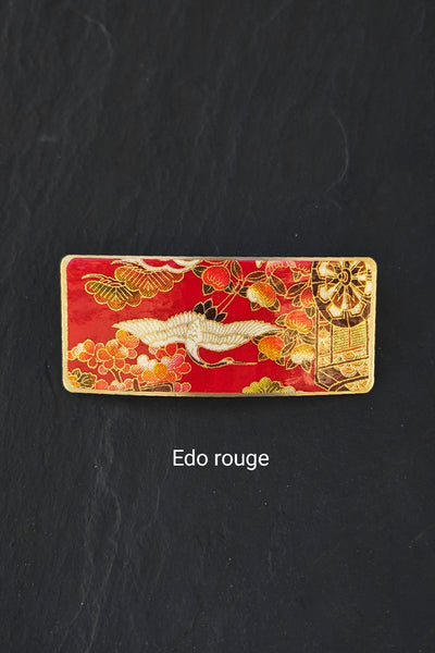 Barette japonaise en papier washi motif Edo rouge