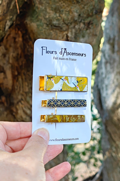 TRIO de petites pinces WASHI Tsuru jaune