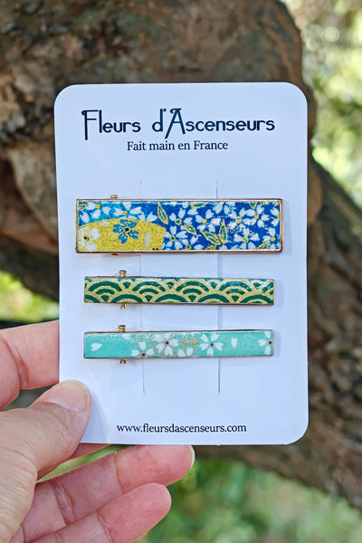TRIO de petites pinces WASHI Fleurettes