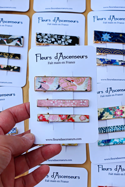 TRIO de petites pinces WASHI Tsuru rose