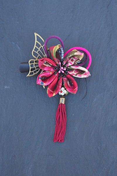 Barrette TOURNESOL Ikebana bordeaux