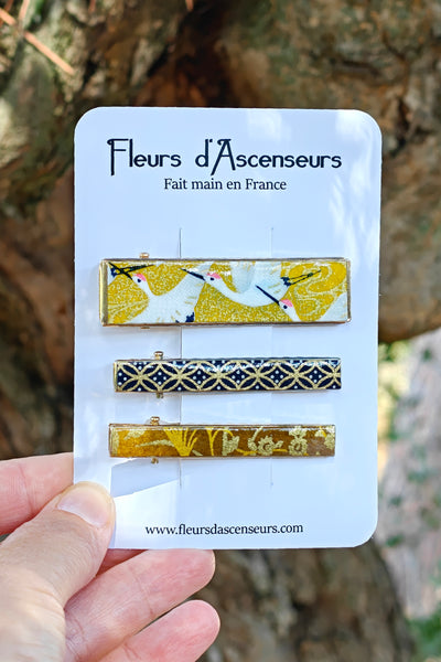TRIO de petites pinces WASHI Tsuru jaune