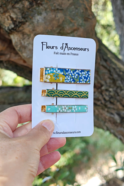 TRIO de petites pinces WASHI Fleurettes