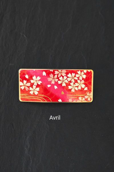 Barette japonaise en papier washi motif Avril rouge