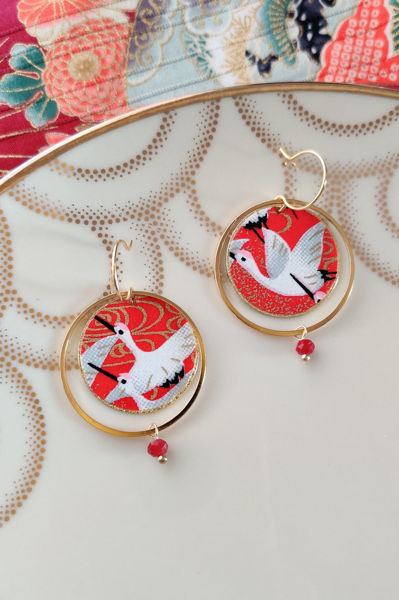 Boucles d'oreilles ASAHI Grues rouges