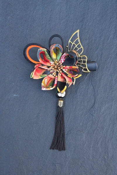 Barrette TOURNESOL chariot fleuri noir
