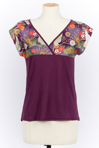 T-shirt NAOKO Grues au matin violet - Fleurs d'Ascenseurs